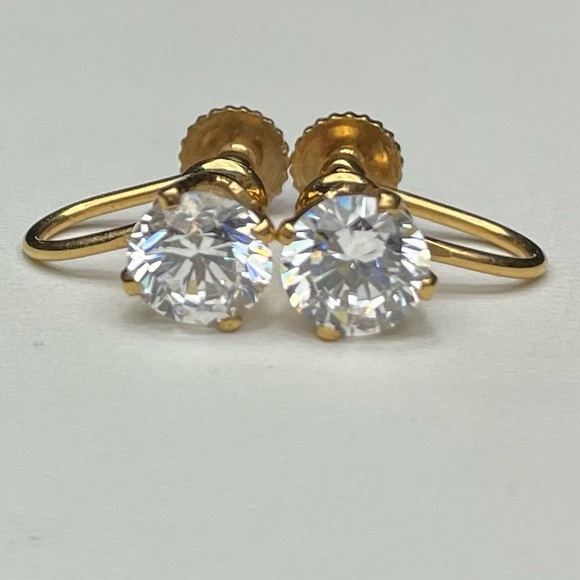 VINTAGE 14K GOLD CUBIC ZIRCONIA EARRINGS - Picture 9 of 13
